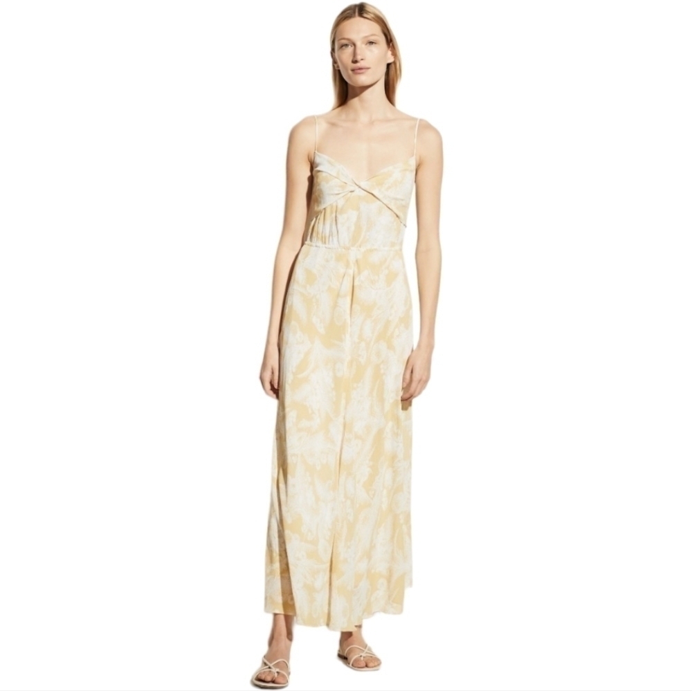 VINCE. Wheat Twist-Knot Drape Maxi Dress, Medium, Pale Yellow, NWT